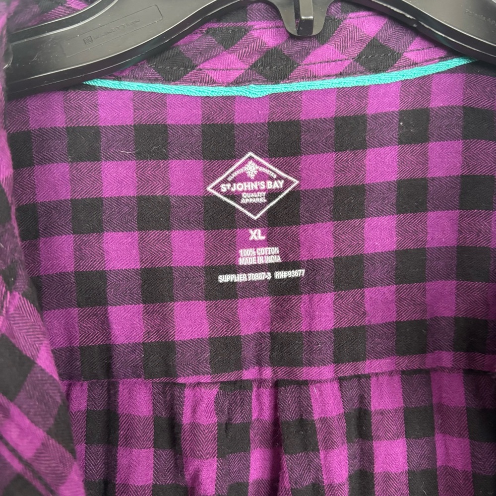 St. John's Bay Women's Purple and Black Checkered Plaid Shirt - Picture 2 of 3